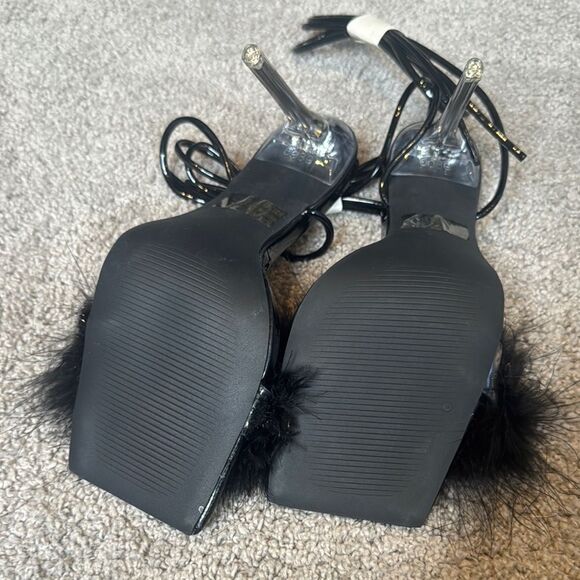 Women Wild Diva Black Open Toe Feathered Lace Up Stiletto High Heel Size 6.5 NEW - Picture 10 of 12